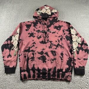 Civil Regime Hoodie Mens M Pink Black Tie Dye Sweatshirt Embroidery Roses Flower